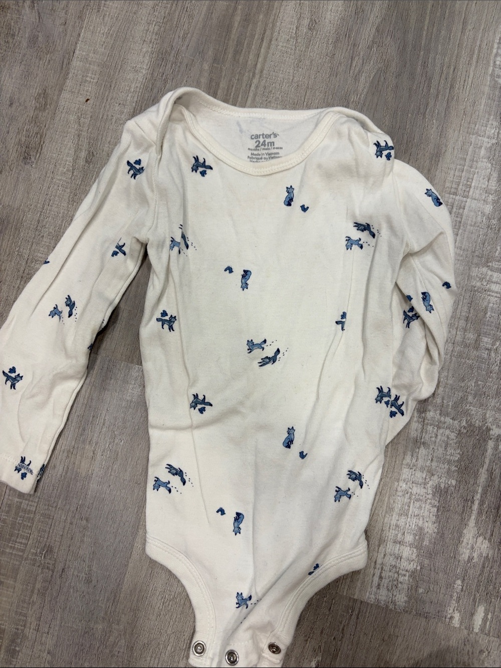 Carter's White Long-Sleeve Baby One-Piece with Blue Animal Print - Free